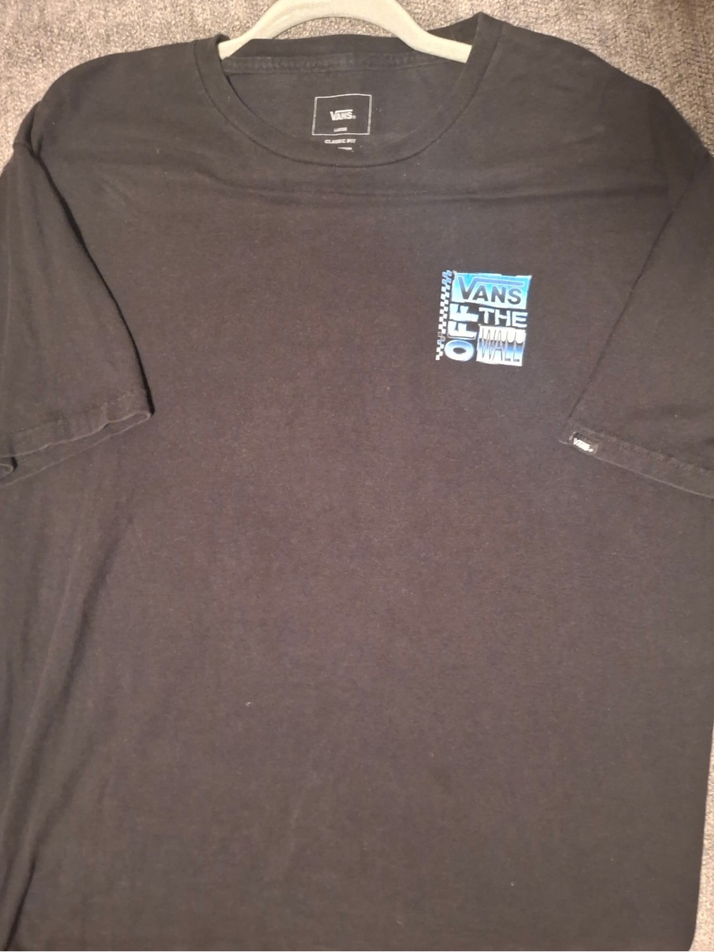 Vans Black Short Sleeve Tee with Blue 'Off The Wall' Chest Graphic